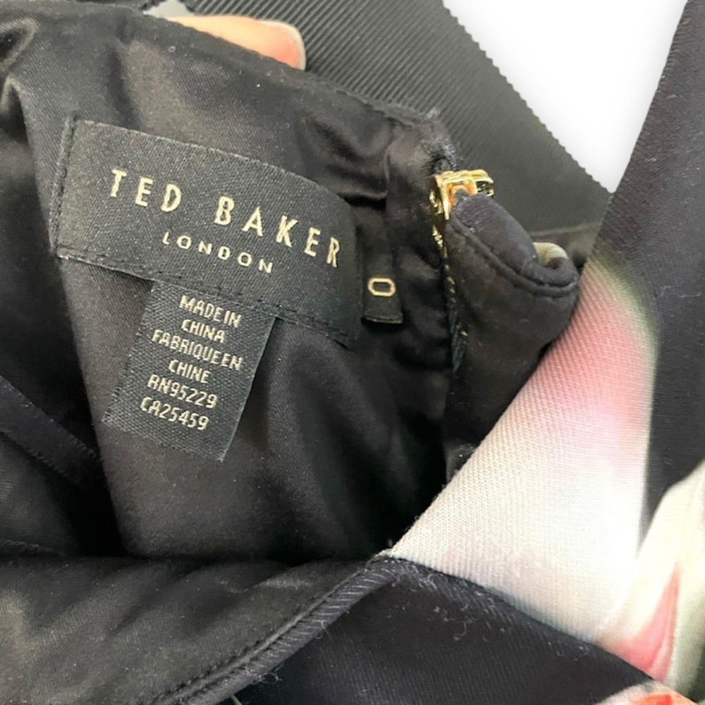 Ted Baker London, Black Floral Cocktail Dress, Size 0 - Picture 8 of 9